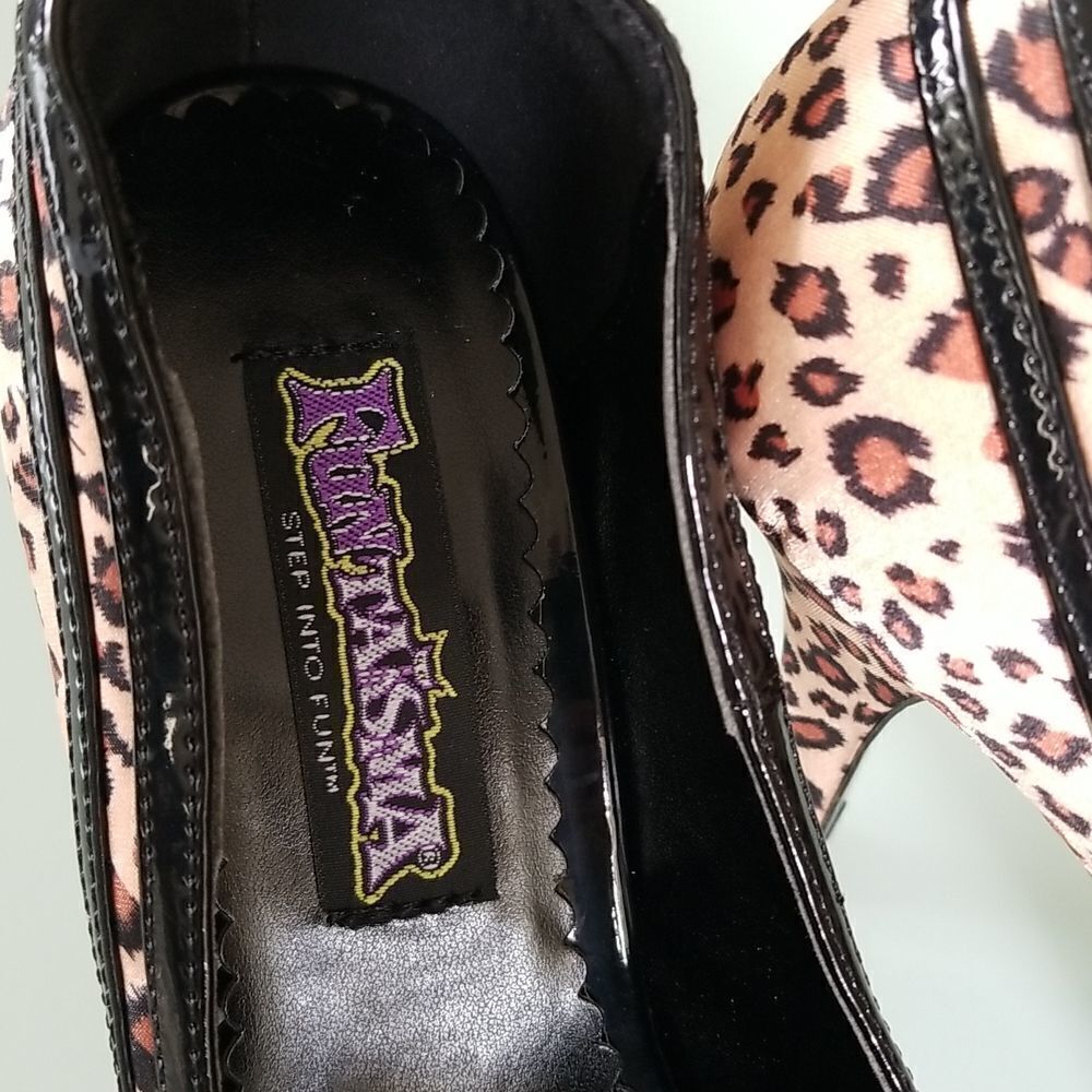 Funtasma Leopard Print Retro 50's Pin Up Peep Toe Heels Size 8 - Picture 7 of 12